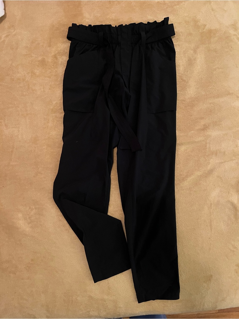 Athleta Black Paperbag-Waist Chinos with Tie Belt